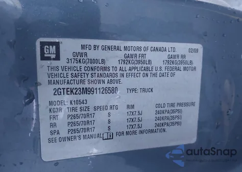 2009 GMC Sierra 1500 Sle from USA, damaged, VIN 2GTEK23M991126580